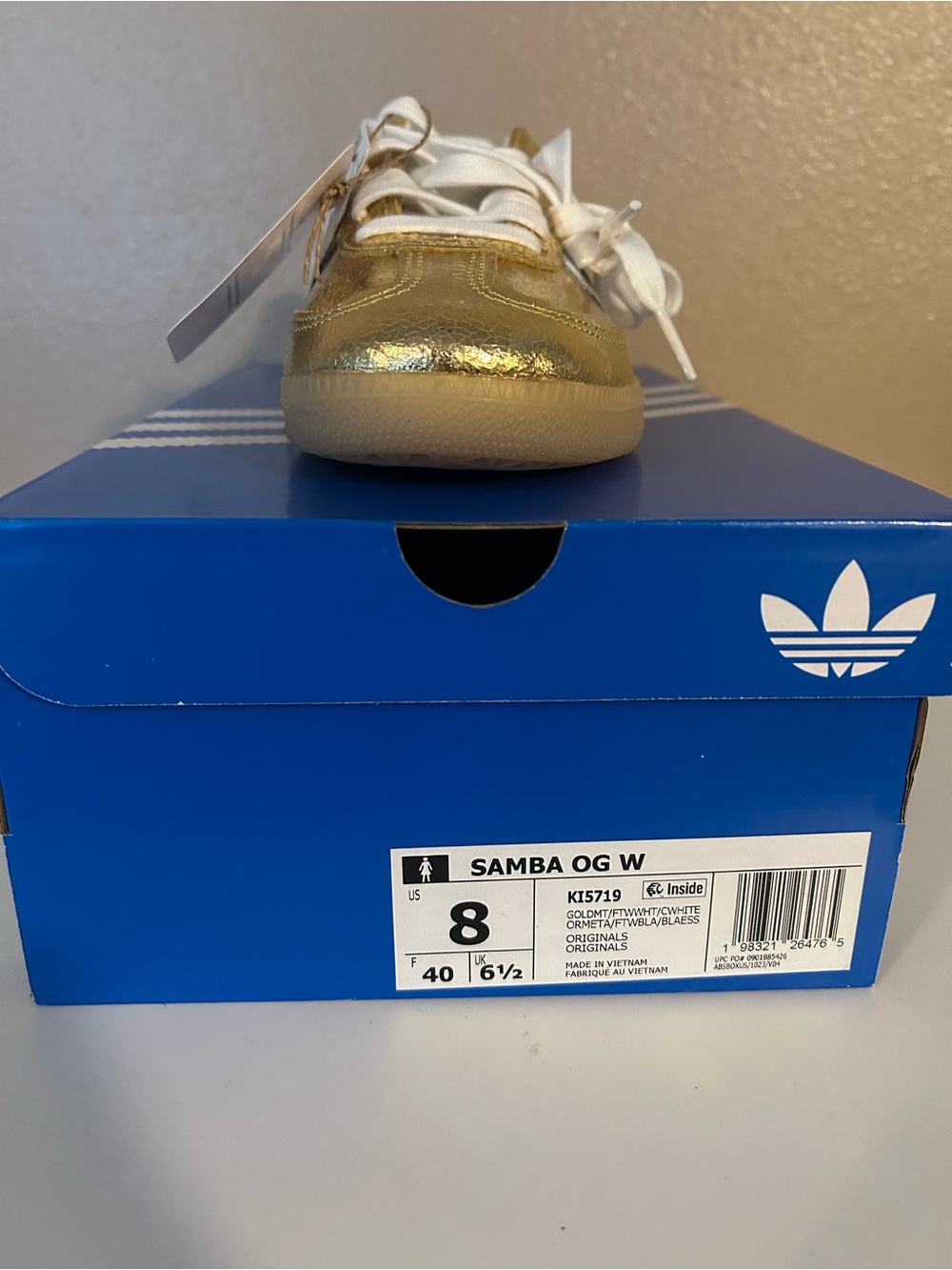 adidas Samba OG Metallic Gold Sneakers with White Stripes - Picture 6 of 6